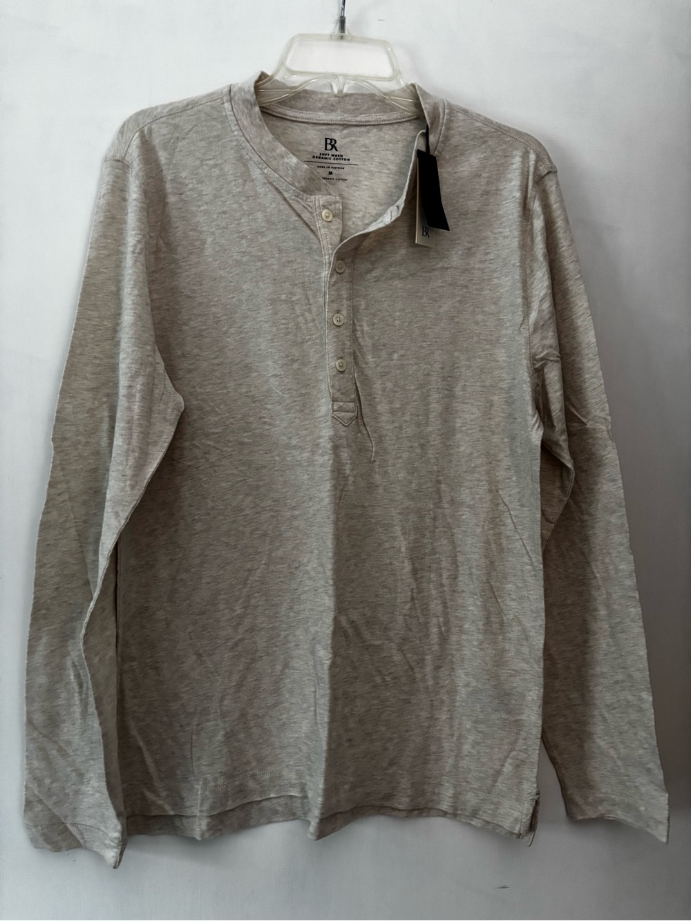 Men’s Banana Republic Basic Crew Long-Sleeve Henley Shirt - Light Heather Gray